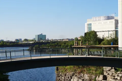 Footbridge over Lac Leamy with the casino complex beyond